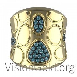 Модное серебряное кольцо большое с цирконовыми камнями 0590