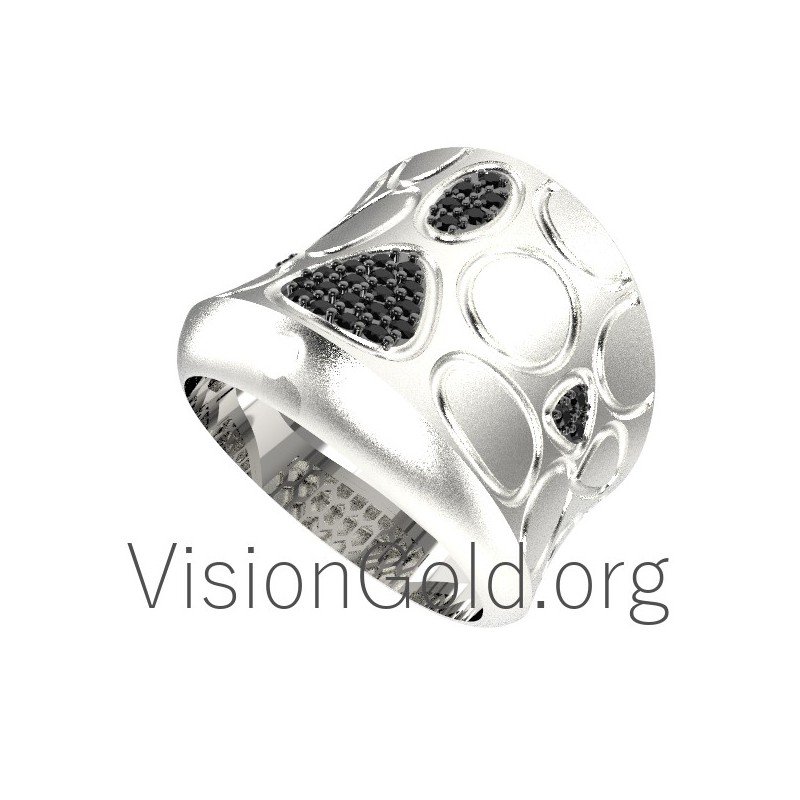 Anillo Moda Plata Grande Con Circonitas 0590