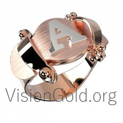 Женское кольцо с монограммой, Розовое золото Шевалье, Кольца Шевалье, Женское золото Шевалье 0595