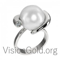 Damenring 18K mit Perle und Diamanten 0596
