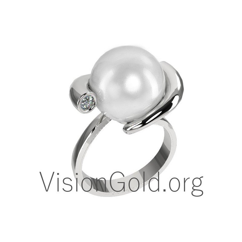 Γυναικειο Δαχτυλιδι Κ18 Με Μαργαριταρι Και Διαμαντια 0596