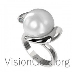 Women's Ring K18 With Pearl And Diamond 0596