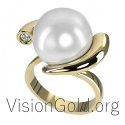 Anillo de mujer K18 con perlas y diamantes 0596