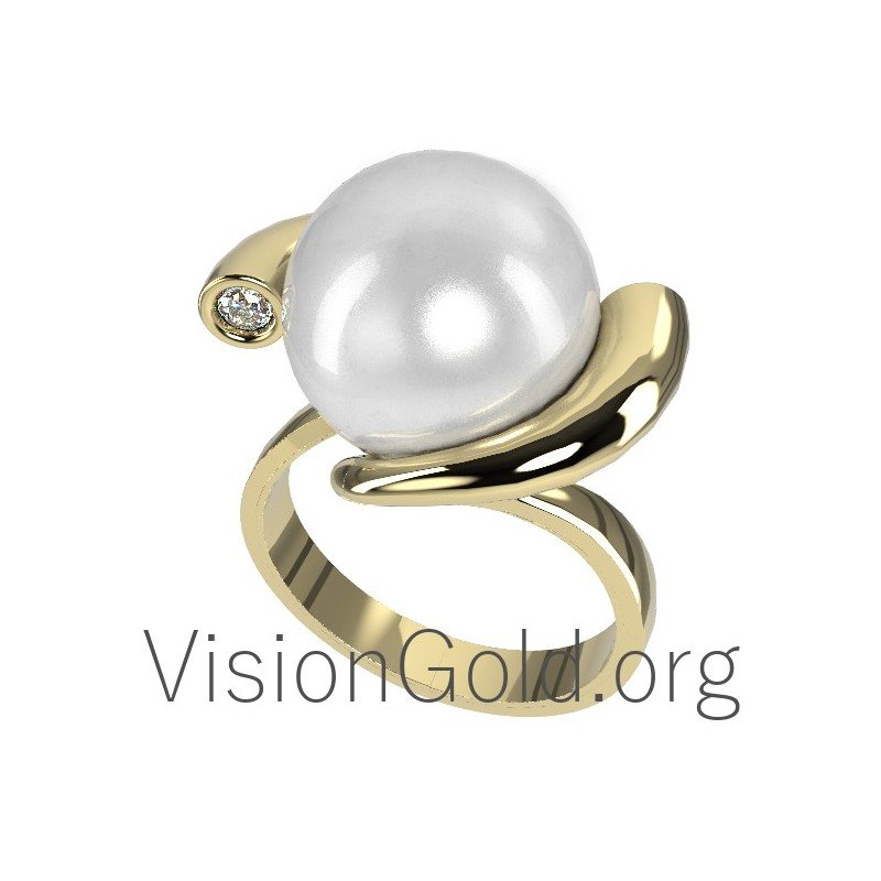 Anillo de mujer K18 con perlas y diamantes 0596