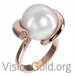Women's Ring K18 With Pearl And Diamond 0596