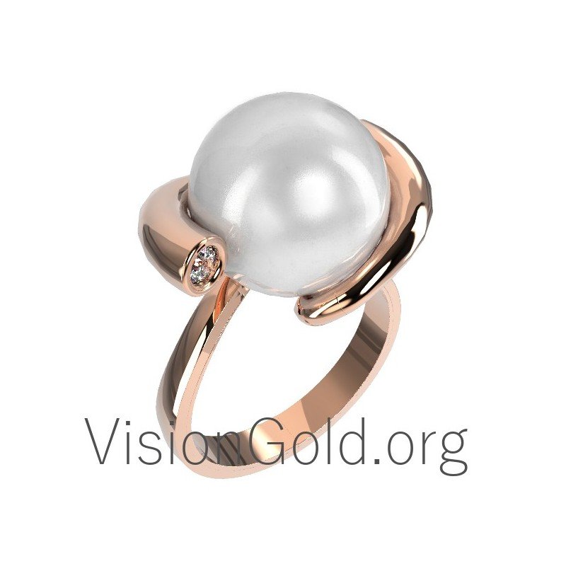 Women's Ring K18 With Pearl And Diamond 0596