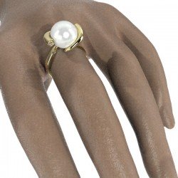 Anillo de mujer K18 con perlas y diamantes 0596