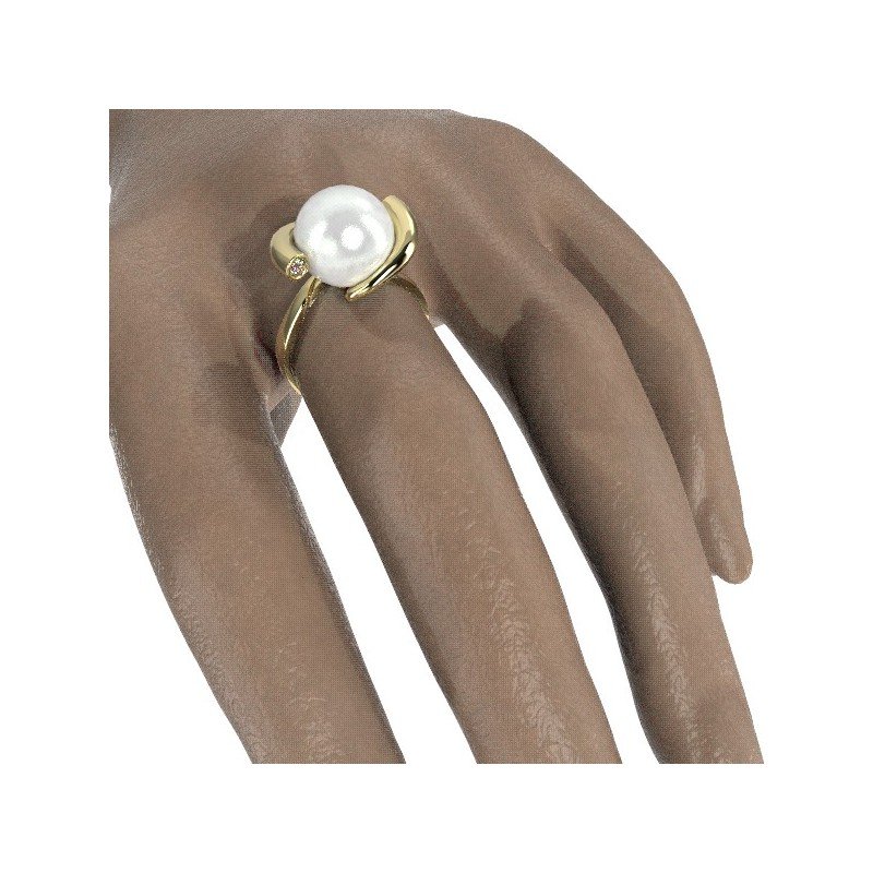 Women's Ring K18 With Pearl And Diamond 0596
