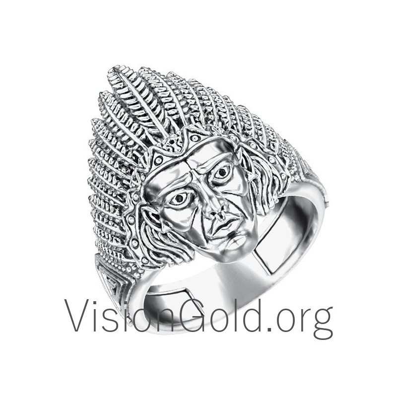 Sterling Silver Indian Chief Head Ring 0065