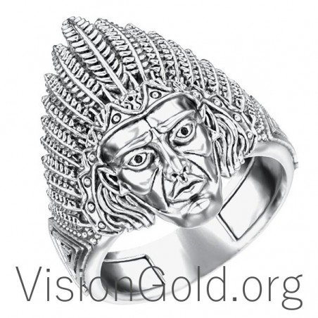Серебряное кольцо Geronimo Apache, винтажное кольцо индейца, мужской уникальный дизайн, подарок ко Дню Святого Валентина 0065