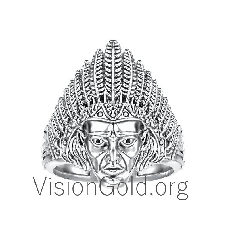Sterling Silver Indian Chief Head Ring 0065