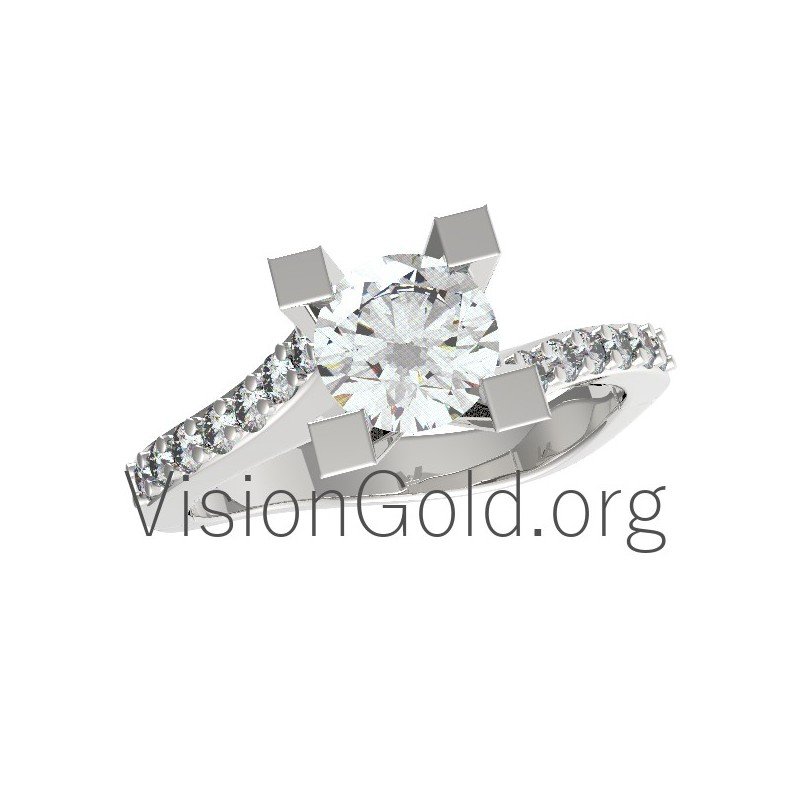 Engagement Ring White Gold K14 with Zircon 0009
