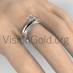 Solitaire Ring 14K White Gold with Zircon 0010