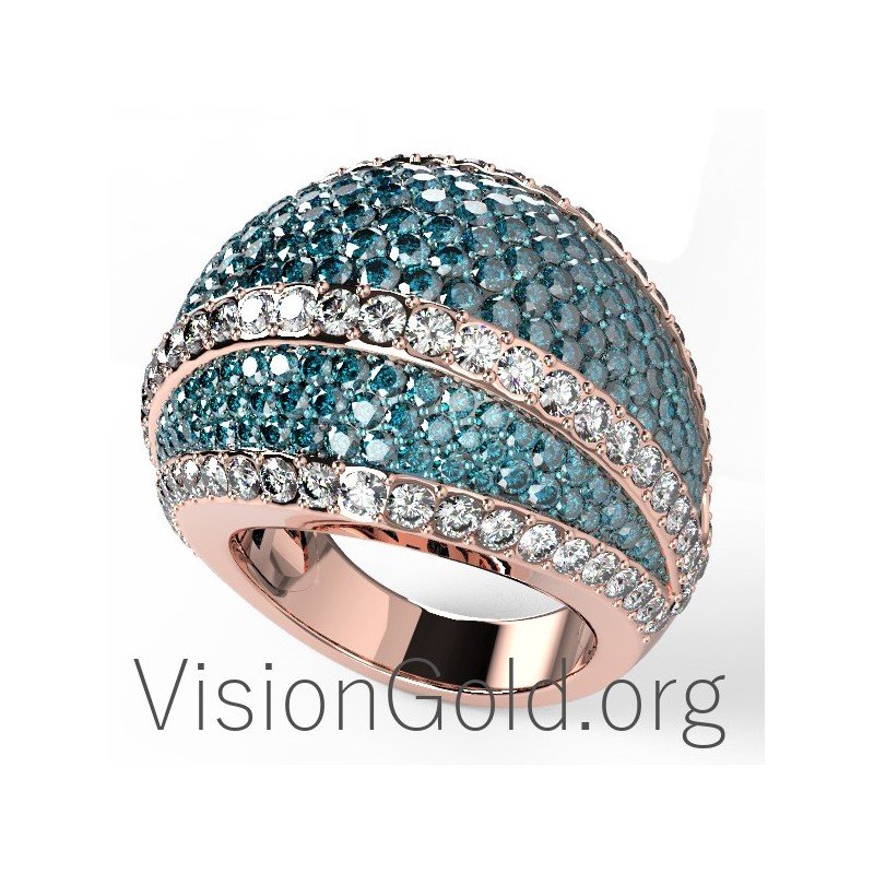 Anillo de diamantes brillantes de 18 quilates hecho a mano 0601