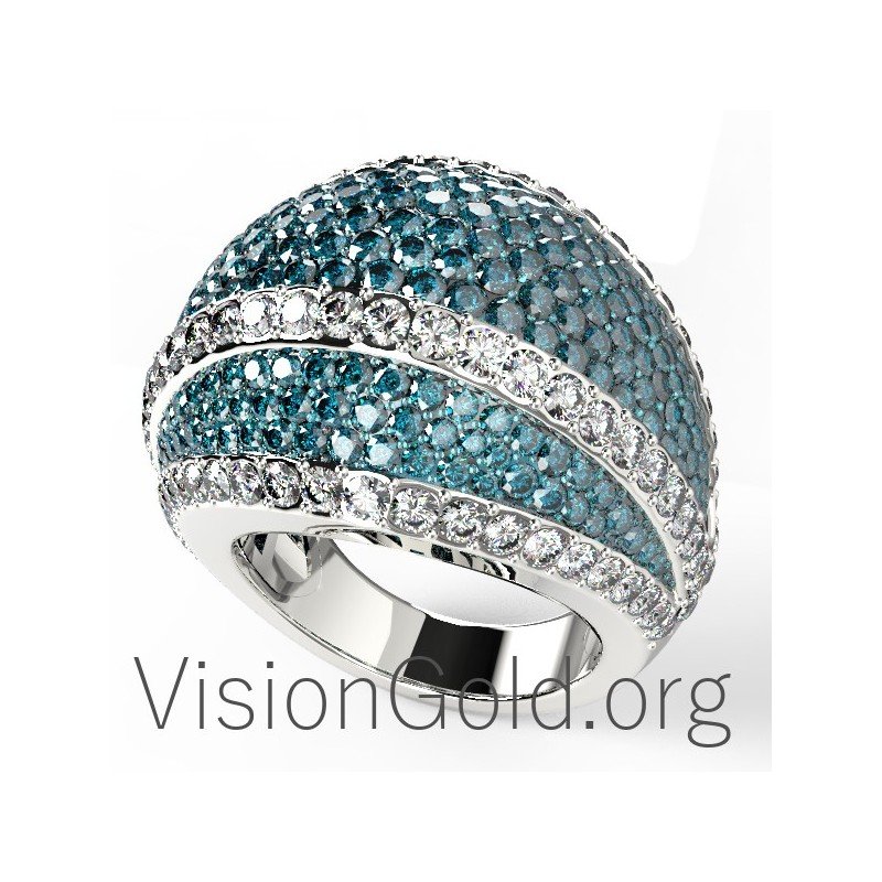 Anillo de diamantes brillantes de 18 quilates hecho a mano 0601
