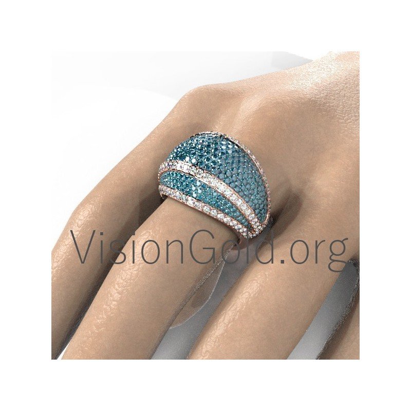 Anillo de diamantes brillantes de 18 quilates hecho a mano 0601