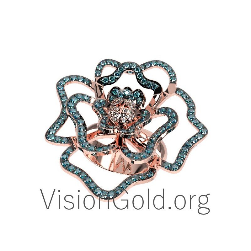 Anillo Flor Con Diamantes 0609