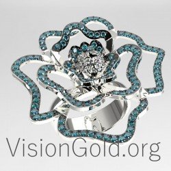 Цветочное кольцо с бриллиантами 0609