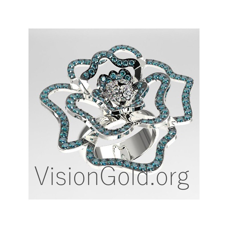 Anillo Flor Con Diamantes 0609