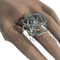 Цветочное кольцо с бриллиантами 0609