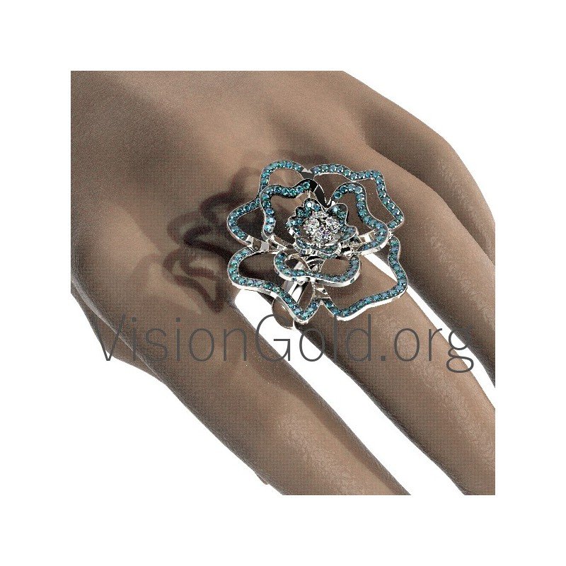 Anillo Flor Con Diamantes 0609