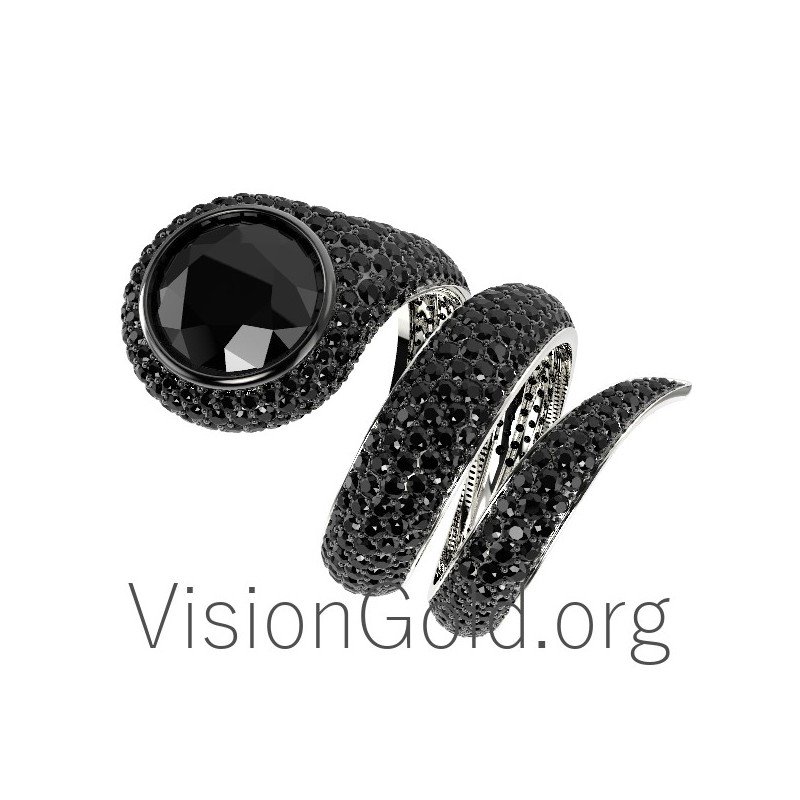 Anillo K18 Serpiente Con Negro Brillante 0603