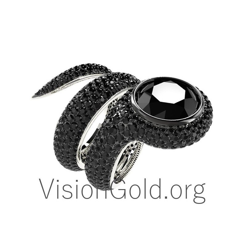 Anillo K18 Serpiente Con Negro Brillante 0603