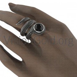 Δαχτυλιδι Κ18 Φιδι Με Μαυρα Μπριγιαν 0603