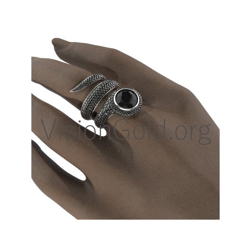 Anillo K18 Serpiente Con Negro Brillante 0603