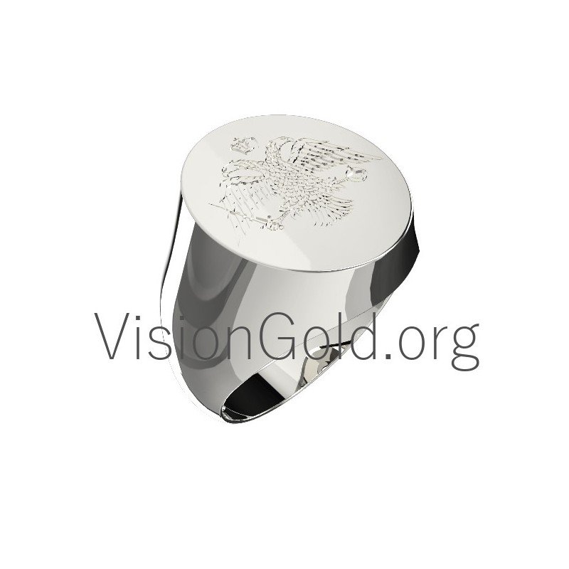 Ασημενιο Ανδρικο Δαχτυλιδι Με Χαραξη Δικεφαλο Αετο 0019