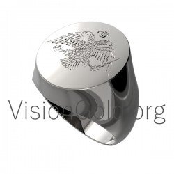 Sterling Silver Ring With Engraved Double Eagle 0019