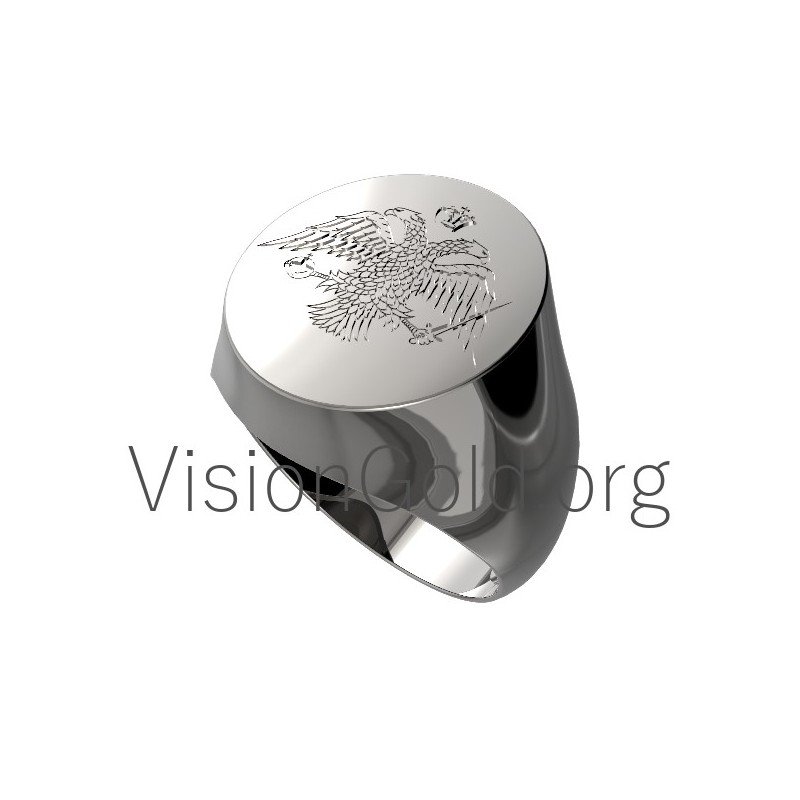 Sterling Silver Ring With Engraved Double Eagle 0019