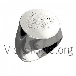 Sterling Silver Ring With Engraved Double Eagle 0019