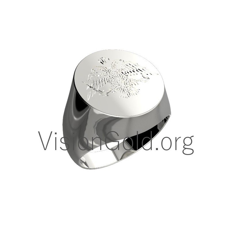 Sterling Silver Ring With Engraved Double Eagle 0019