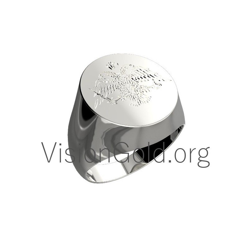 Серебряное мужское кольцо с гравировкой Двуглавый орел 0019