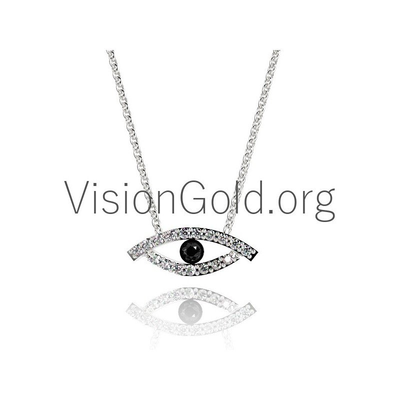 Evil Eye Charm Necklace in 18K Gold with Diamonds 0337