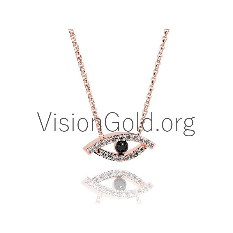 Evil Eye Charm Necklace in 18K Gold with Diamonds 0337