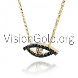 Evil Eye Charm Necklace in 18K Gold with Diamonds 0337