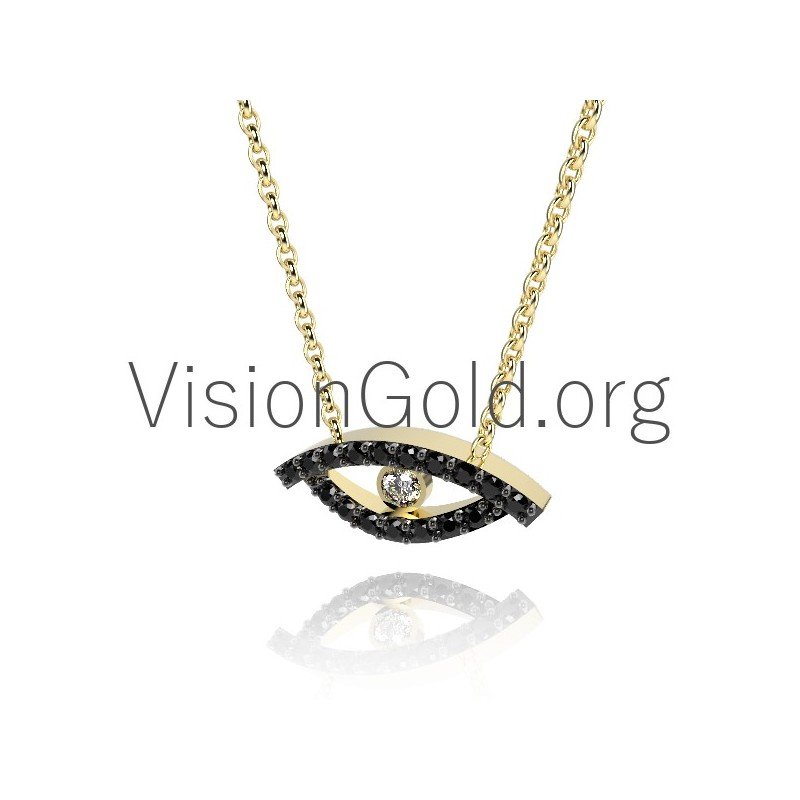 Evil Eye Charm Necklace in 18K Gold with Diamonds 0337