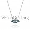 Evil Eye Charm Necklace in 18K Gold with Diamonds 0337