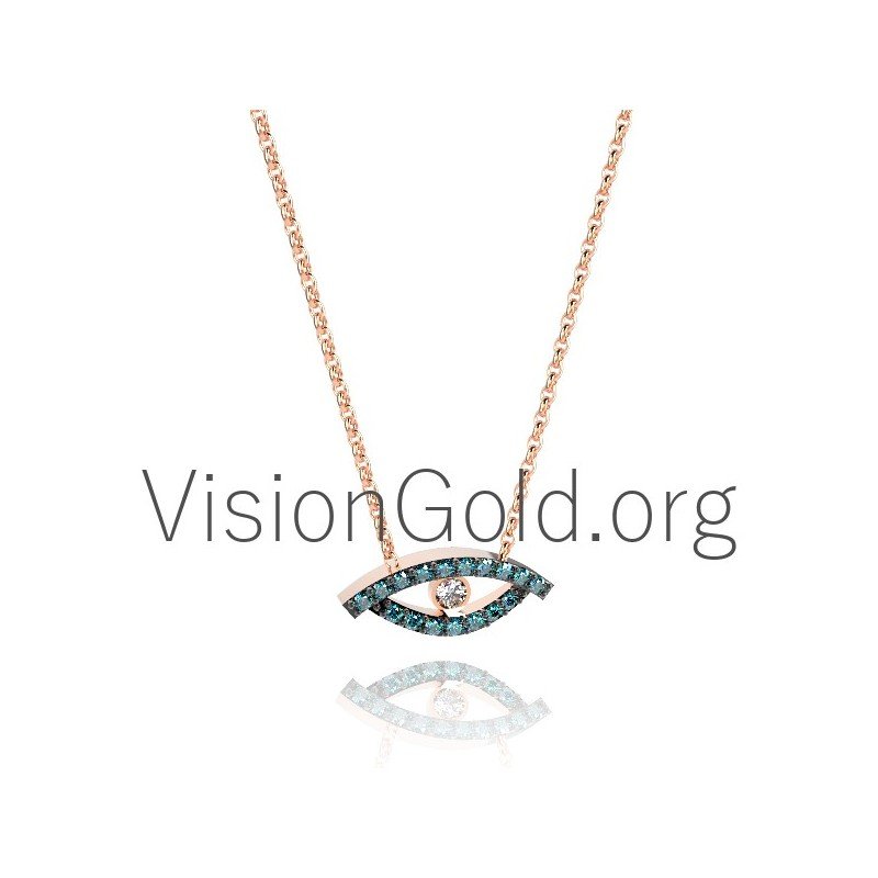 Evil Eye Charm Necklace in 18K Gold with Diamonds 0337