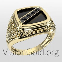 Men's Gold Rings With Black Stone 0084