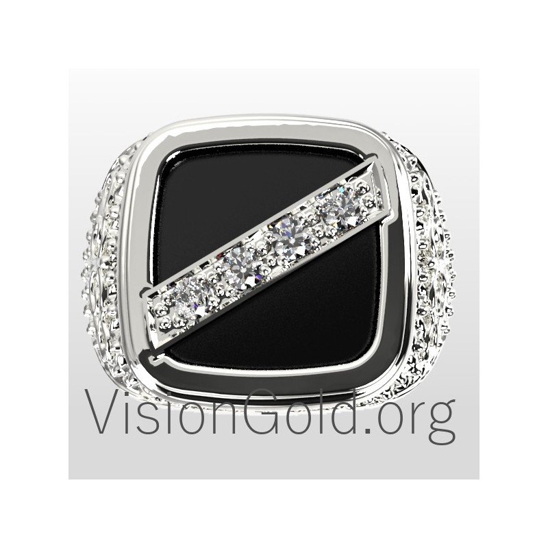 классическое мужское кольцо с черным камнем мужские кольца 0084
