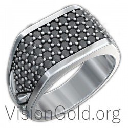 Piedra de ónix redonda negra en anillo de moda 0092