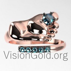 Δαχτυλιδι Πατουσακια Μωρου Για Μαμά Σε Ροζ Χρυσο Με Μπλε Ζιργκόν Πέτρες  0625