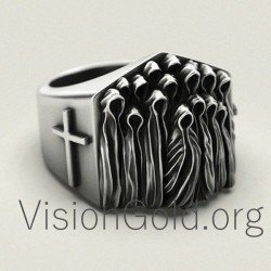 Христианское серебряное кольцо «Окисленные призраки» 0093