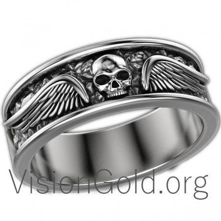 Мужское кольцо с черепом, серебряные кольца с черепом для мужчин, байкерское кольцо с печаткой 0095