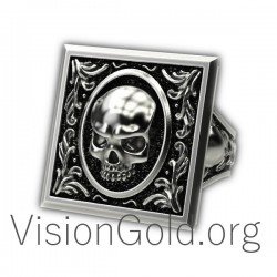 Перстень-печатка людей из стерлингового серебра черепа Хандмаде, перстень-печатка черепа готический 0097