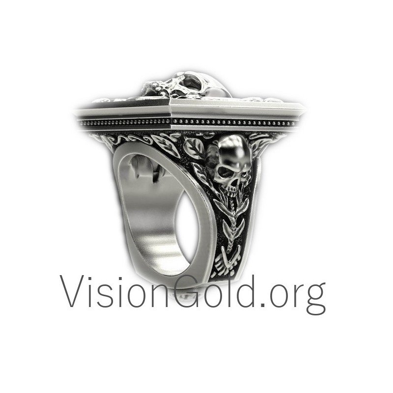Перстень-печатка людей из стерлингового серебра черепа
