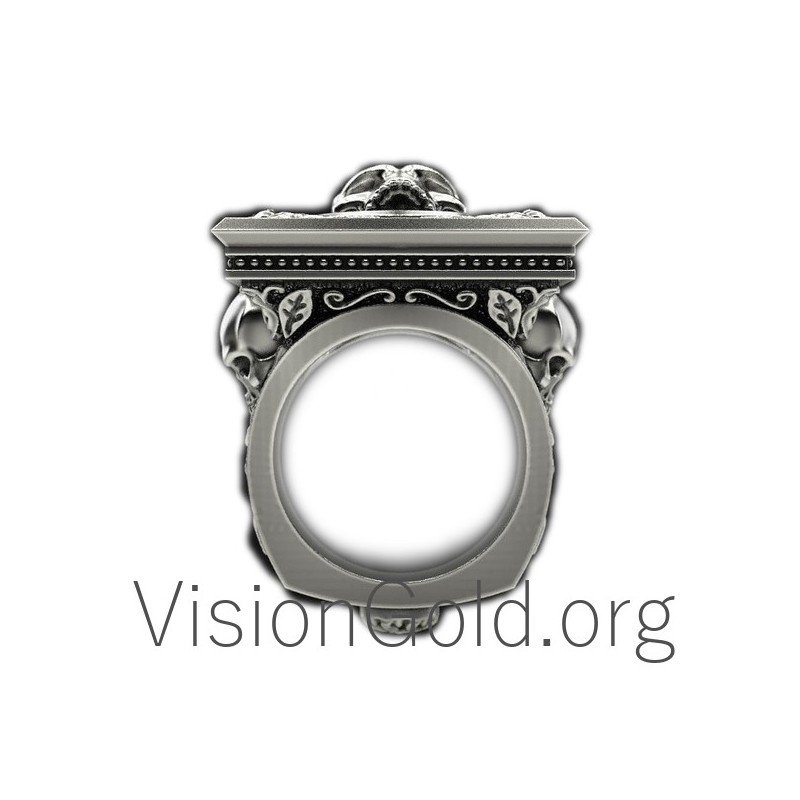 Перстень-печатка людей из стерлингового серебра черепа